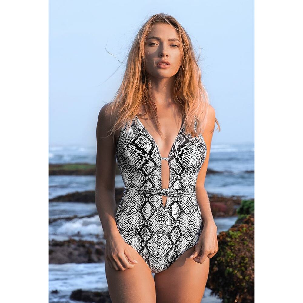 Snake Print One-Piece Swimsuit, Medium